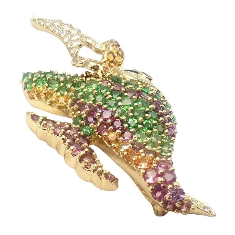Authentic! Rare Jean Vitau 18k Yellow Gold Diamond Color Stone Angel Fish Brooch - Picture 12 of 12
